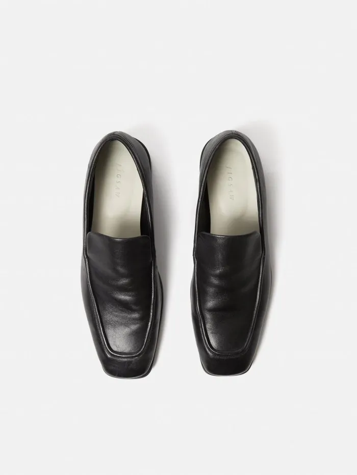 Jigsaw Frame Leather Loafer Black Women Flats