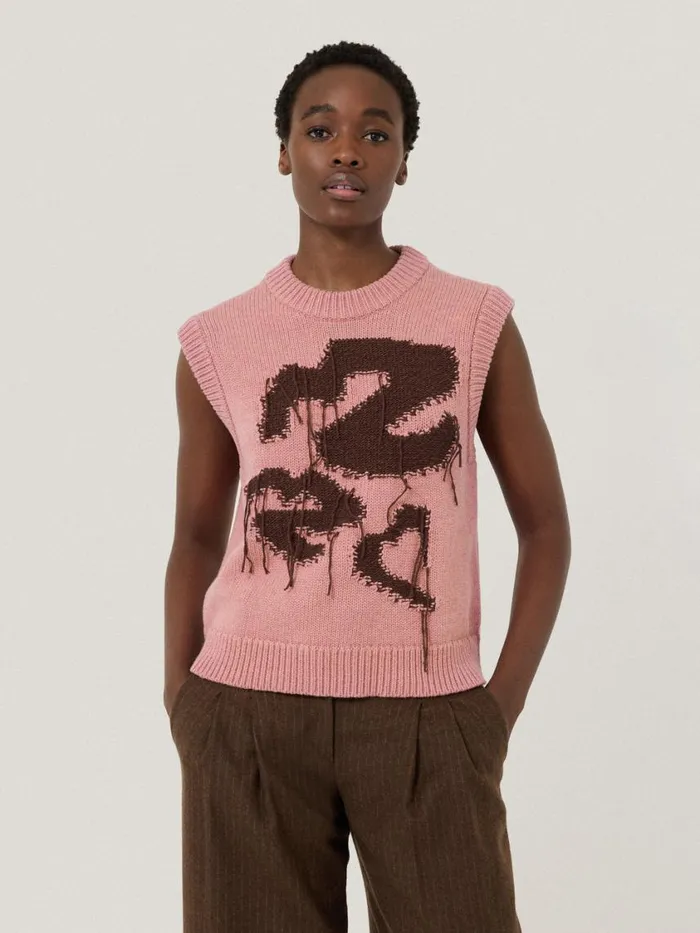Jigsaw Graffiti Lips Tank Pink Women Knitwear and Cashmere