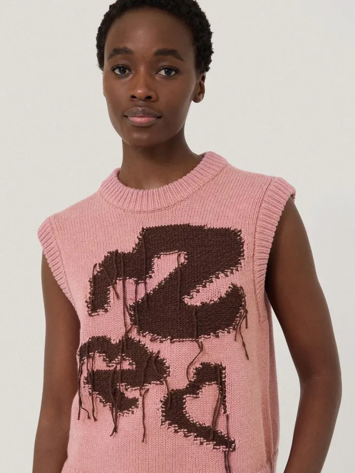 Jigsaw Graffiti Lips Tank Pink Women Knitwear and Cashmere
