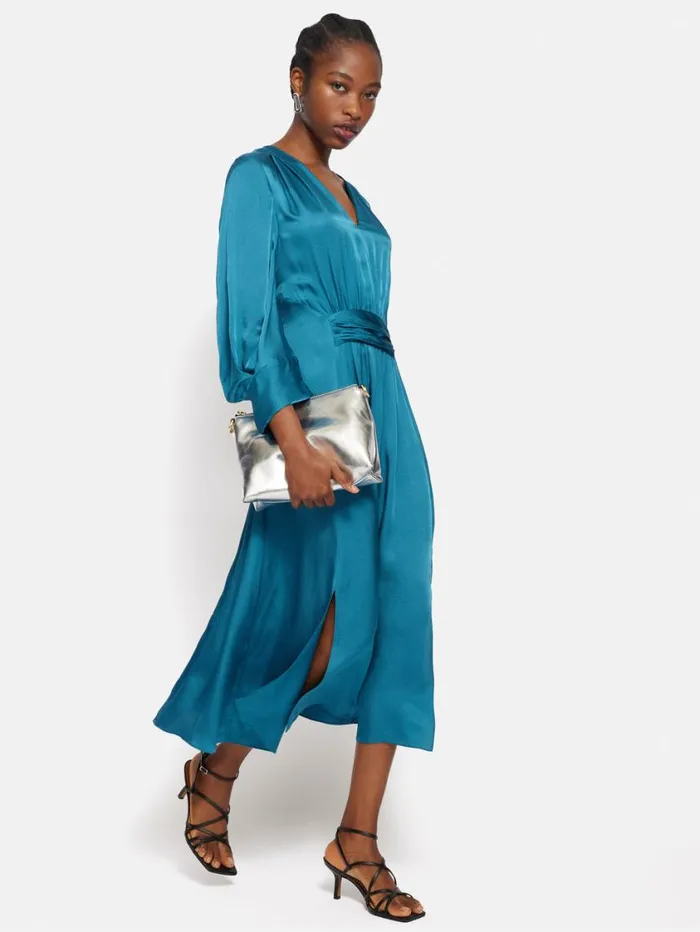 Jigsaw Hammered Satin Midi Dress Blue Women Party