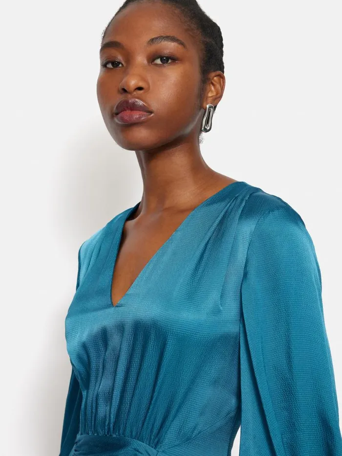 Jigsaw Hammered Satin Midi Dress Blue Women Party