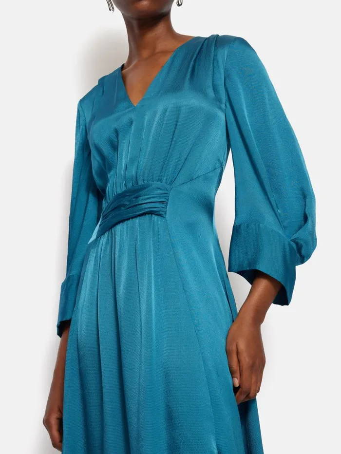 Jigsaw Hammered Satin Midi Dress Blue Women Party