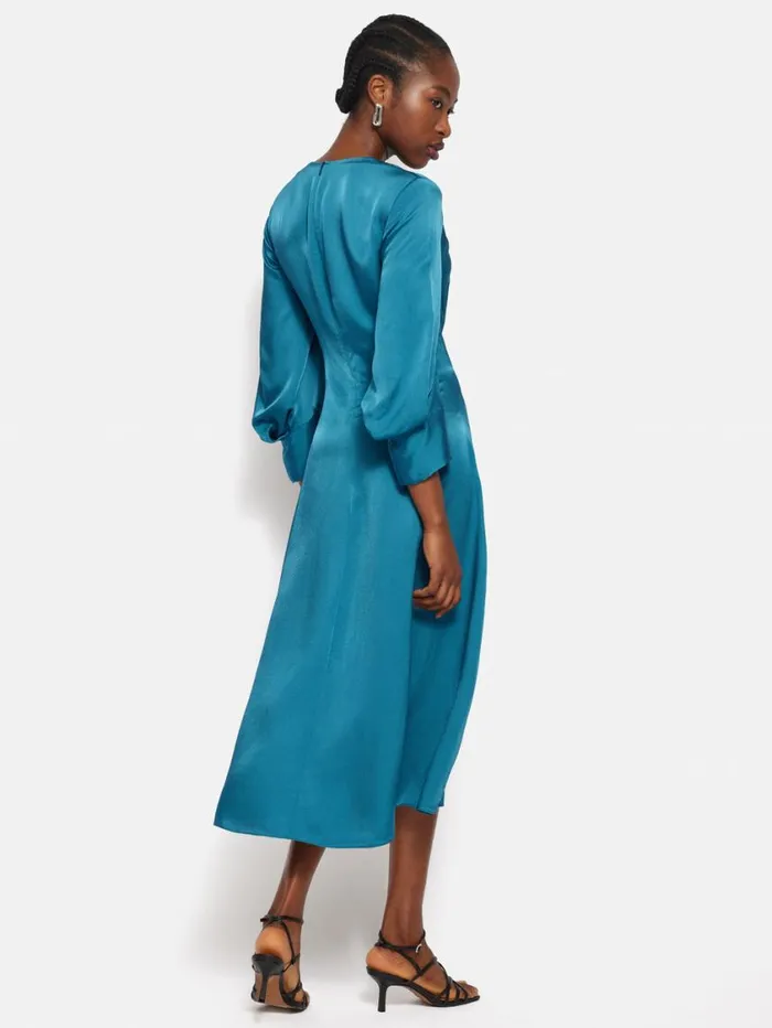 Jigsaw Hammered Satin Midi Dress Blue Women Party