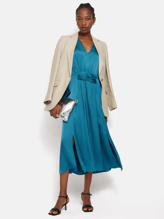 Jigsaw Hammered Satin Midi Dress Blue Women Party