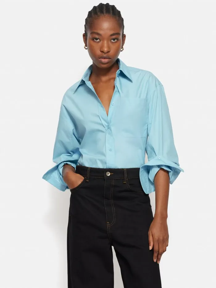 Jigsaw Heritage Cotton Relaxed Shirt Blue Women Shirts and Tops