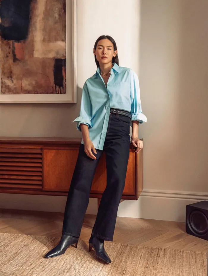 Jigsaw Heritage Cotton Relaxed Shirt Blue Women Shirts and Tops