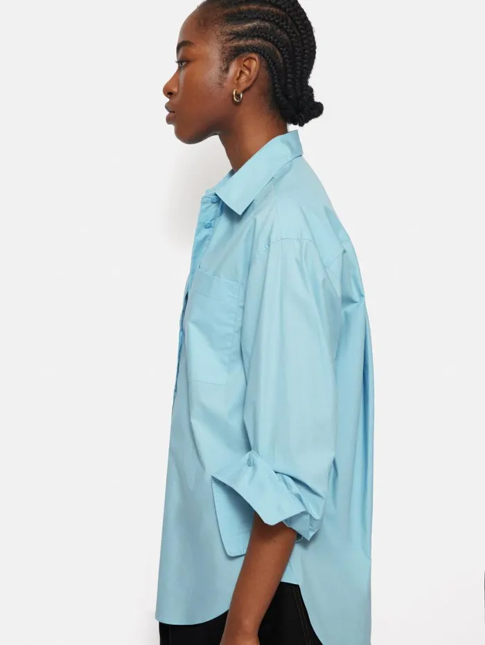 Jigsaw Heritage Cotton Relaxed Shirt Blue Women Shirts and Tops