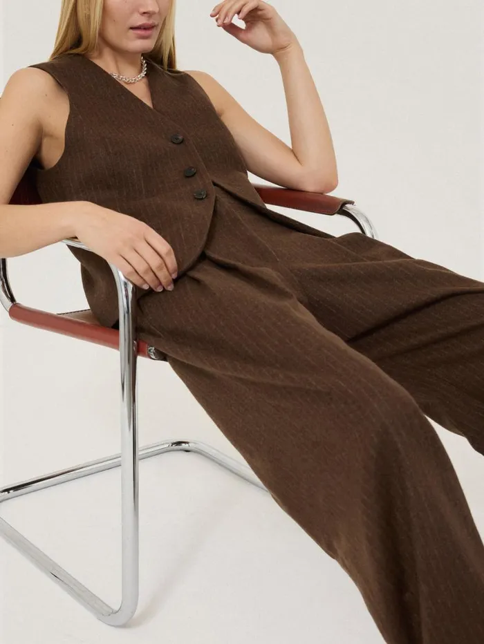 Jigsaw Kemp Wool Pinstripe Trouser Brown Women Trousers