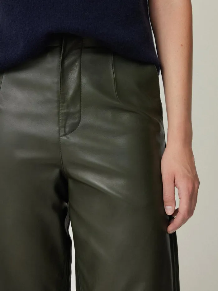 Jigsaw Leather Barrel Leg Trouser Green Women Trousers