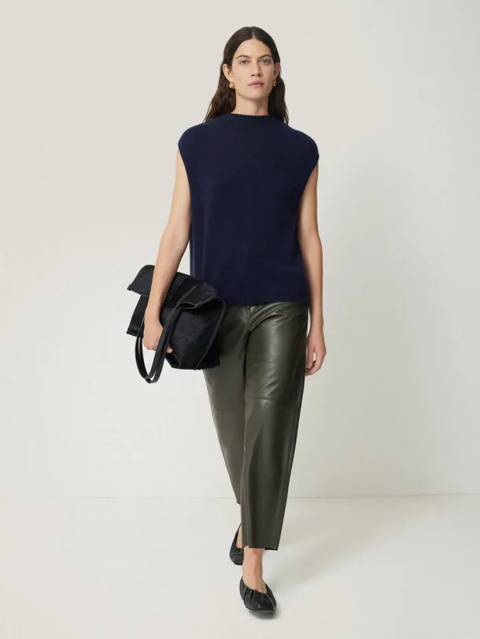 Jigsaw Leather Barrel Leg Trouser Green Women Trousers