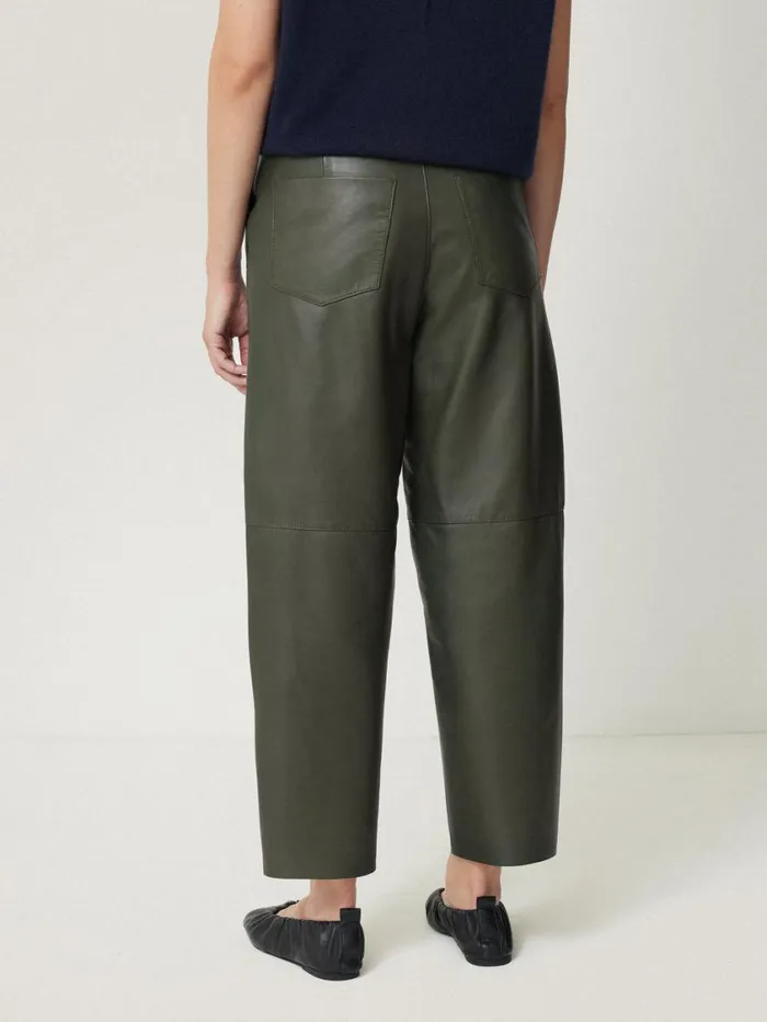 Jigsaw Leather Barrel Leg Trouser Green Women Trousers