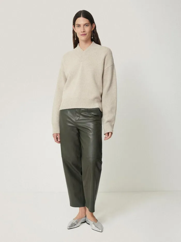 Jigsaw Leather Barrel Leg Trouser Green Women Trousers