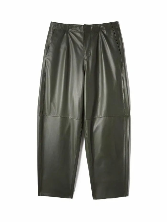 Jigsaw Leather Barrel Leg Trouser Green Women Trousers