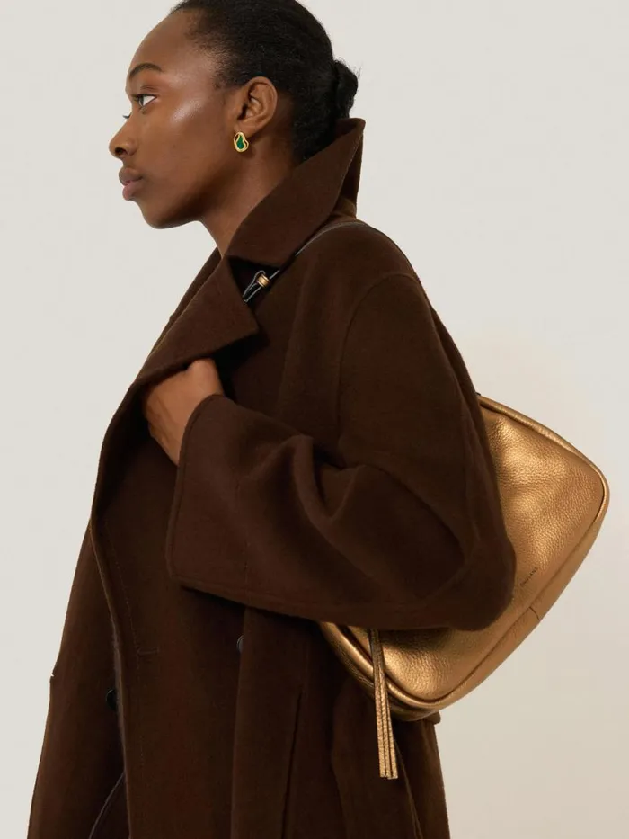 Jigsaw Leather Crescent Shoulder Bag Copper Women Wallets and Card Holders