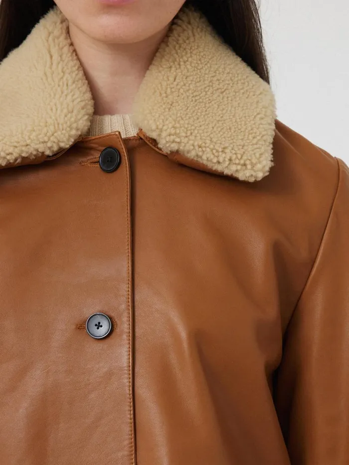 Jigsaw Leather Cropped Jacket Ginger Women Coats and Jackets