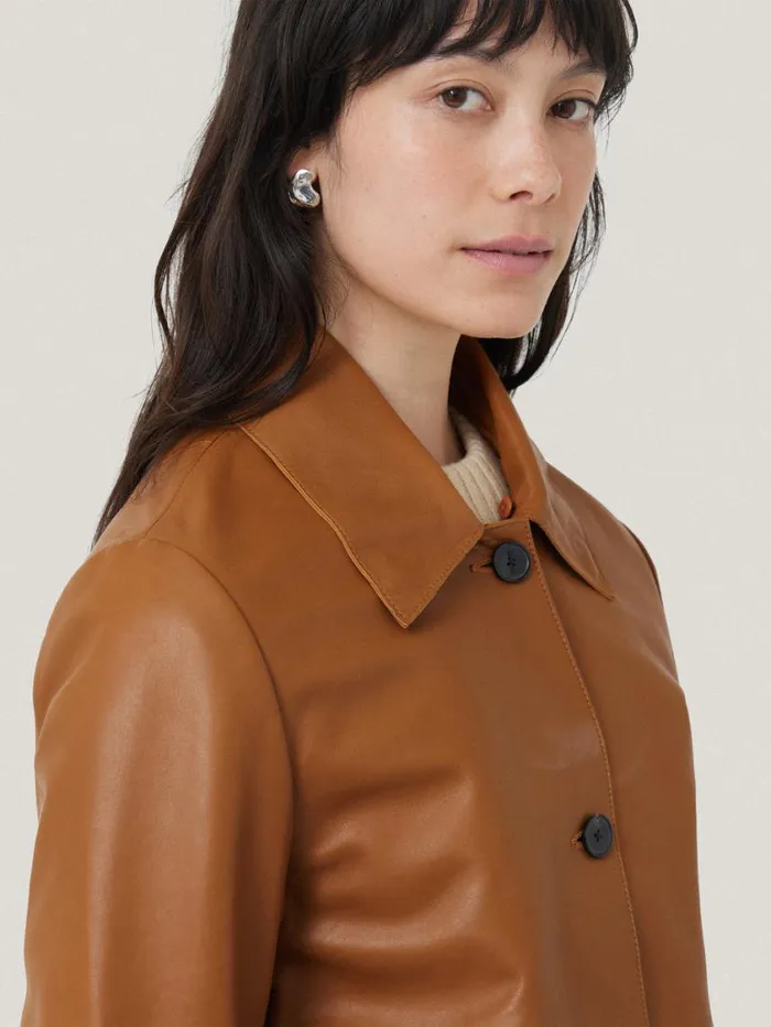 Jigsaw Leather Cropped Jacket Ginger Women Coats and Jackets