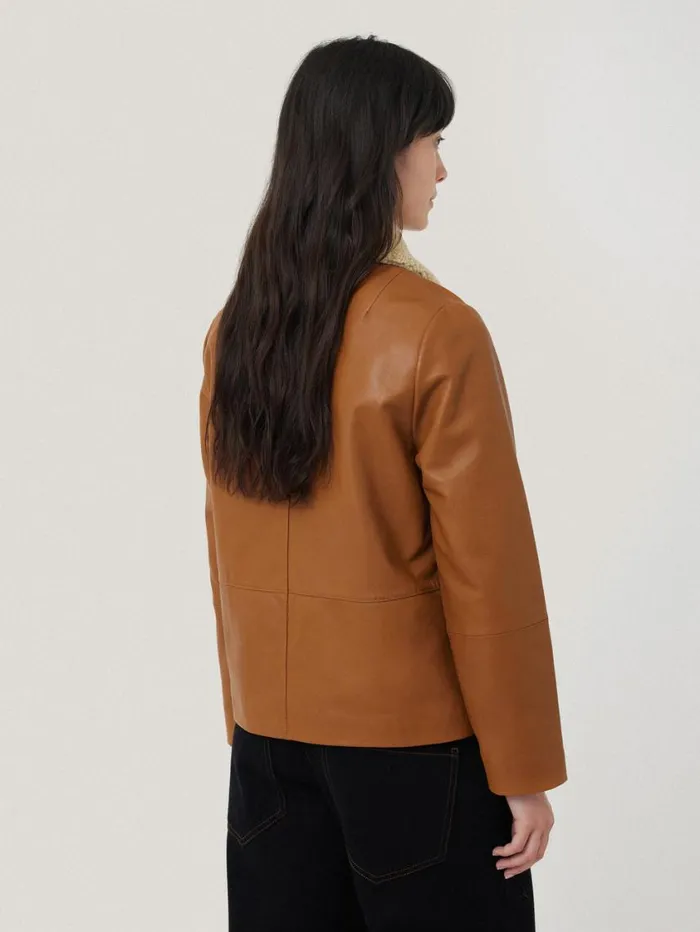 Jigsaw Leather Cropped Jacket Ginger Women Coats and Jackets