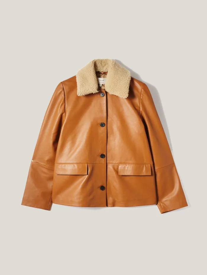 Jigsaw Leather Cropped Jacket Ginger Women Coats and Jackets