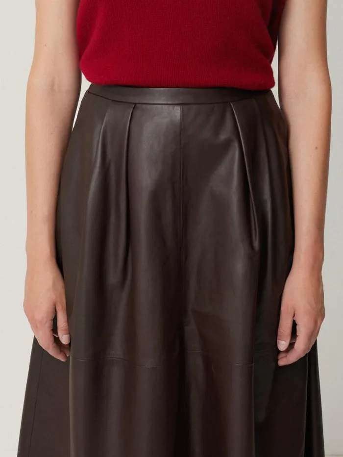 Jigsaw Leather Pleat Midi Skirt Brown Women Skirts