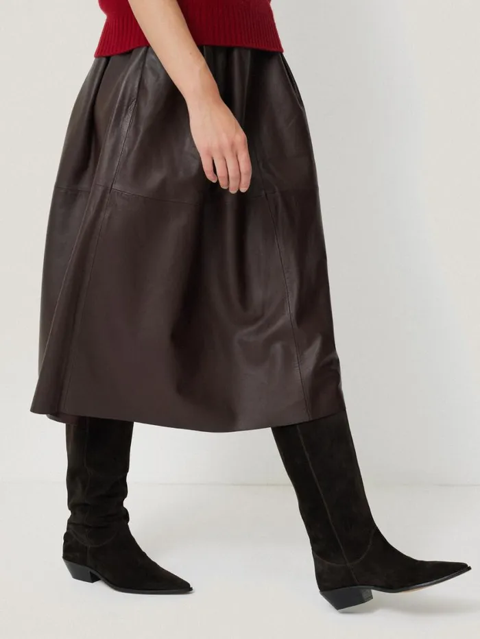 Jigsaw Leather Pleat Midi Skirt Brown Women Skirts