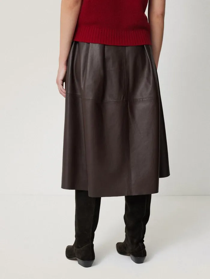 Jigsaw Leather Pleat Midi Skirt Brown Women Skirts