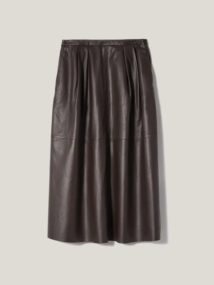 Jigsaw Leather Pleat Midi Skirt Brown Women Skirts