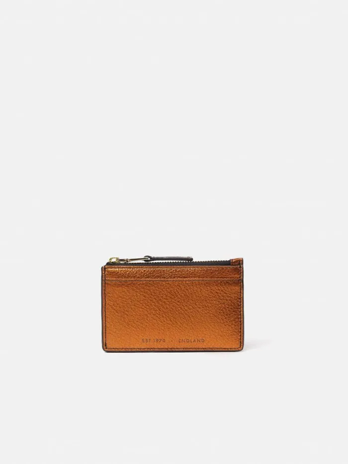 Jigsaw Leather Ziptop Card Holder Copper Women Wallets and Card Holders