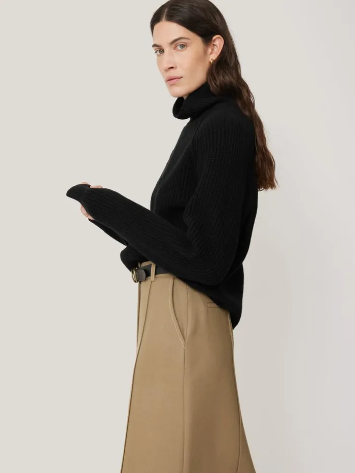 Jigsaw Merino Fishermans Rib Jumper Black Women Knitwear and Cashmere