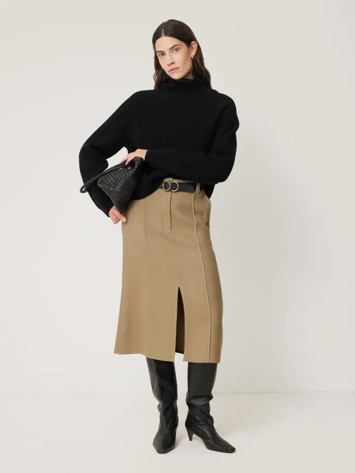Jigsaw Merino Fishermans Rib Jumper Black Women Knitwear and Cashmere