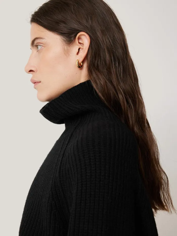 Jigsaw Merino Fishermans Rib Jumper Black Women Knitwear and Cashmere