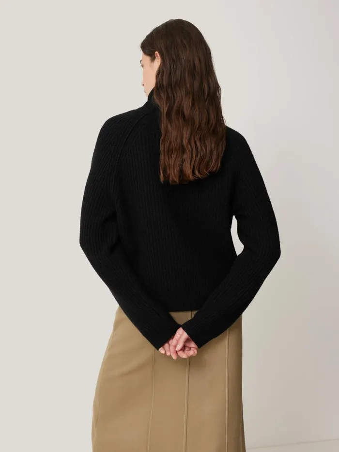 Jigsaw Merino Fishermans Rib Jumper Black Women Knitwear and Cashmere