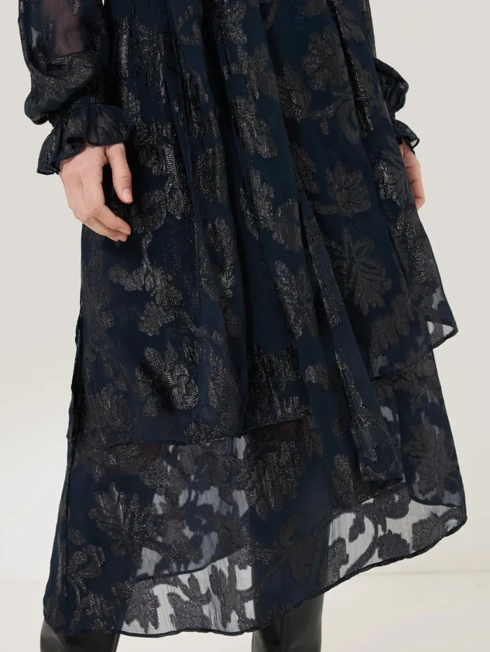 Jigsaw Metallic Jacquard Midi Skirt Navy Women Skirts