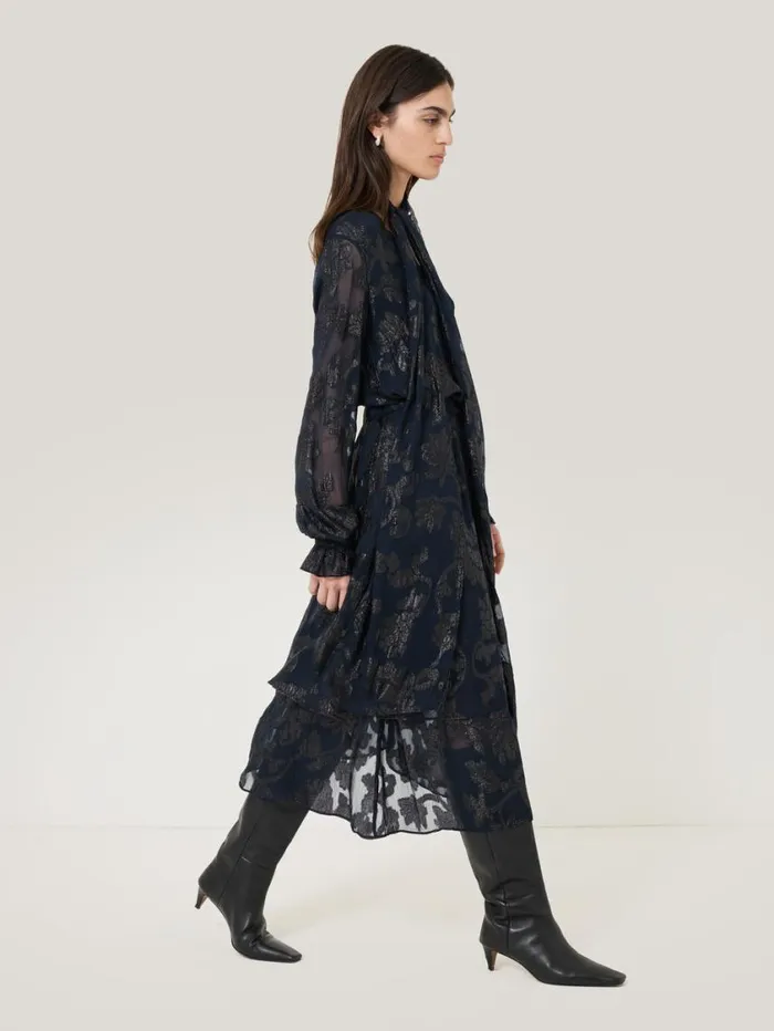 Jigsaw Metallic Jacquard Midi Skirt Navy Women Skirts