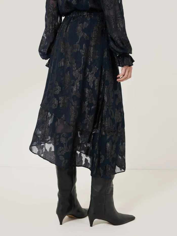 Jigsaw Metallic Jacquard Midi Skirt Navy Women Skirts