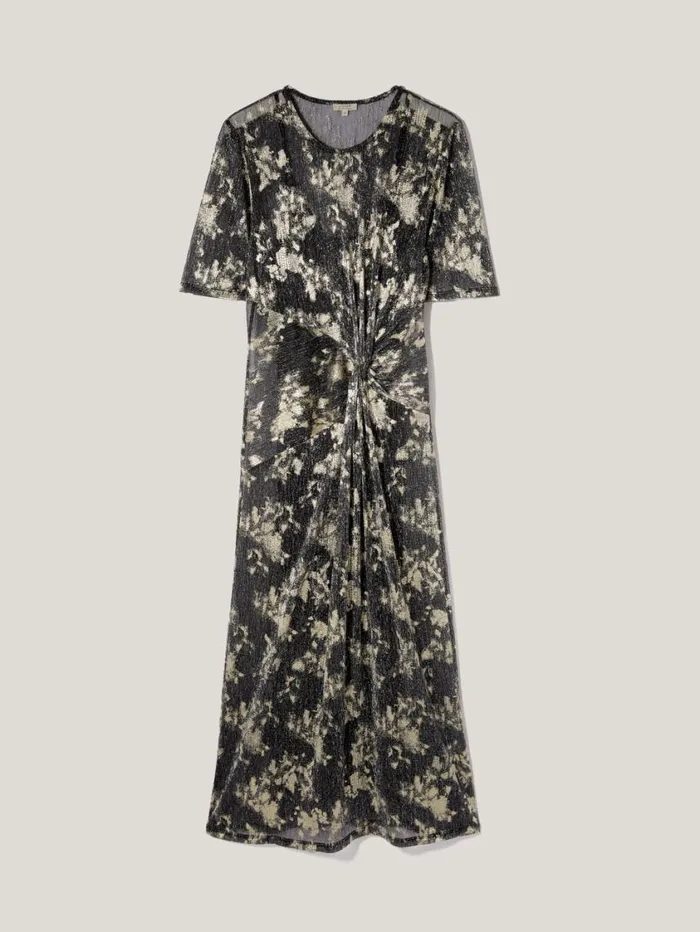 Jigsaw Metallic Knot Front Dress Gold Women Party