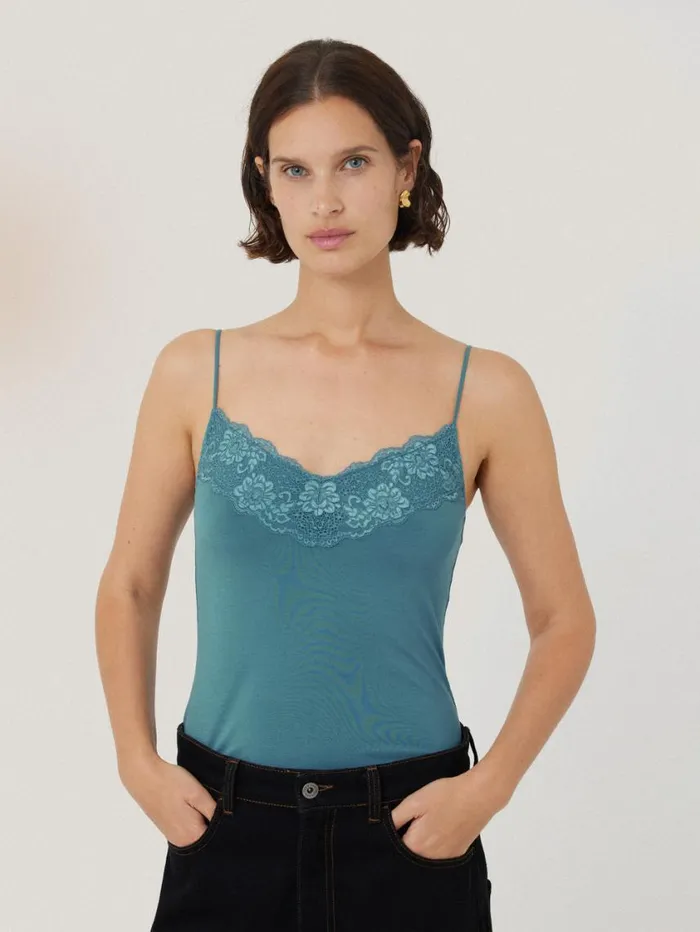 Jigsaw Modal Lace Vest Deep Water Women Pyjamas and Loungewear