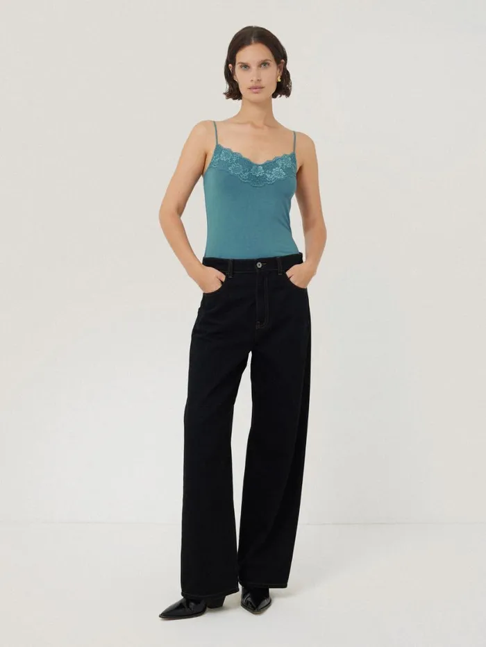 Jigsaw Modal Lace Vest Deep Water Women Pyjamas and Loungewear