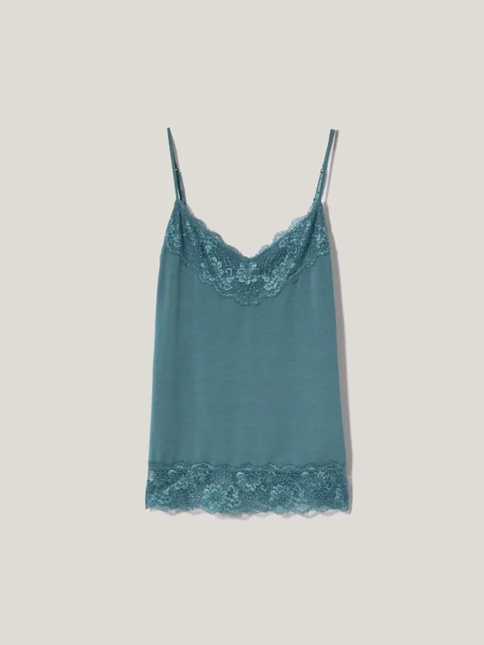 Jigsaw Modal Lace Vest Deep Water Women Pyjamas and Loungewear