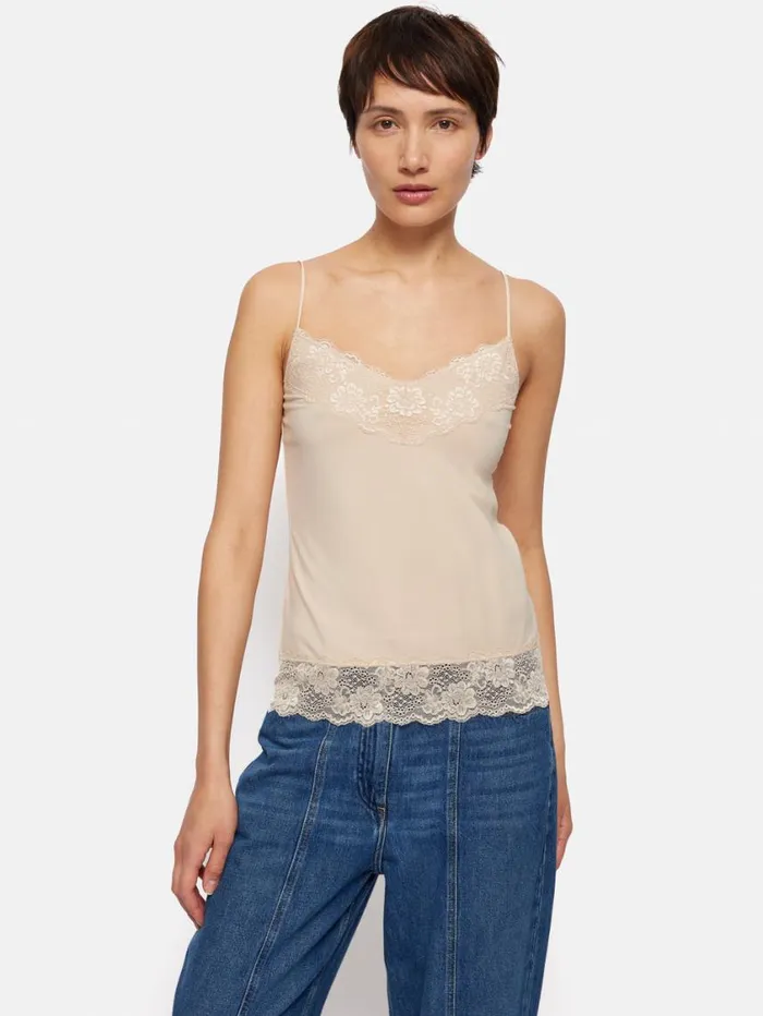 Jigsaw Modal Lace Vest Pale Sand Women Shirts and Tops