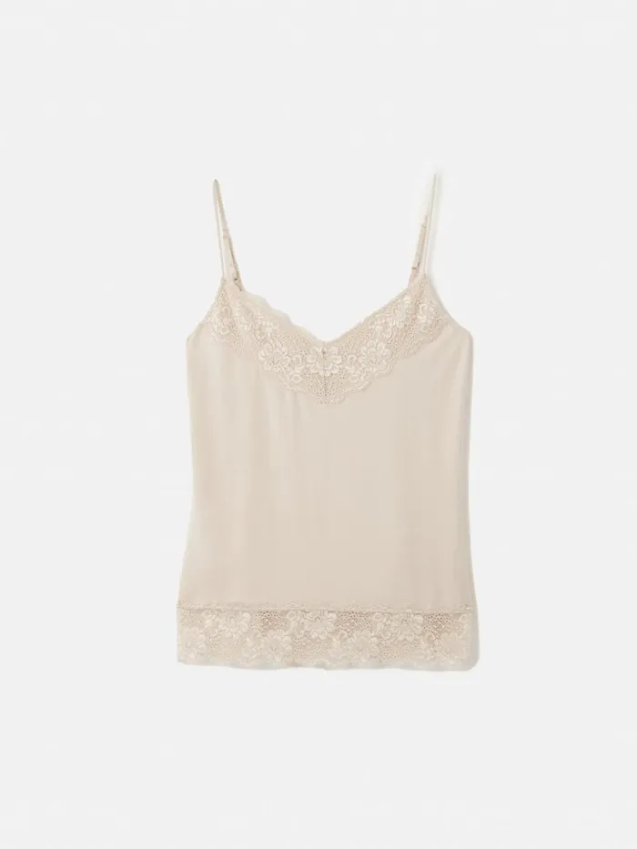Jigsaw Modal Lace Vest Pale Sand Women Shirts and Tops