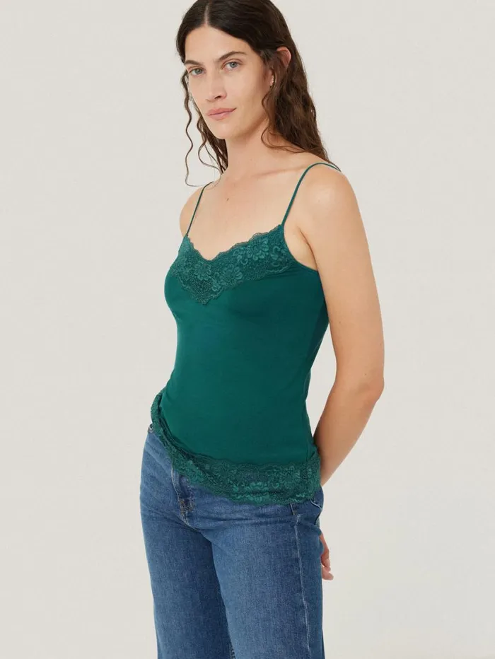 Jigsaw Modal Lace Vest Sherwood Green Women Pyjamas and Loungewear