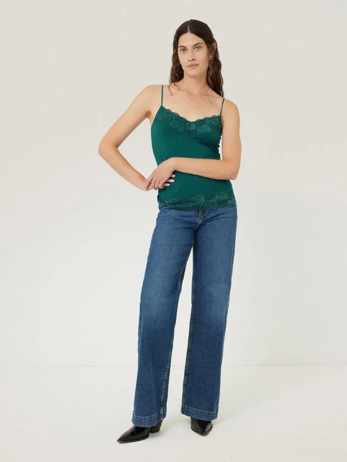 Jigsaw Modal Lace Vest Sherwood Green Women Pyjamas and Loungewear