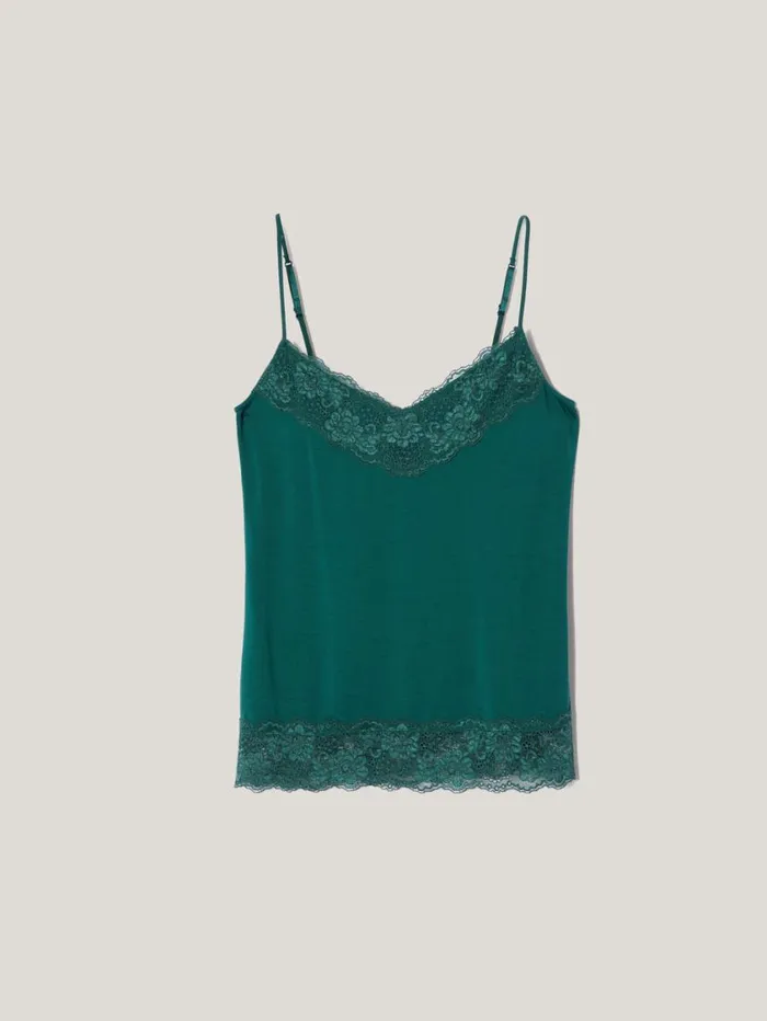 Jigsaw Modal Lace Vest Sherwood Green Women Pyjamas and Loungewear
