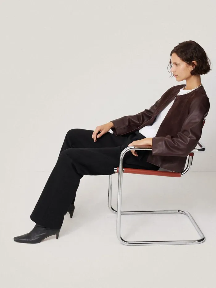 Jigsaw Nakoa Leather Mix Jacket Oxblood Women Coats and Jackets