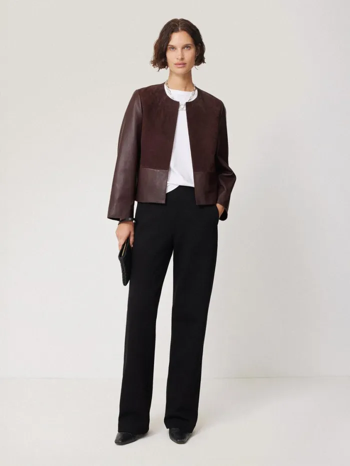 Jigsaw Nakoa Leather Mix Jacket Oxblood Women Coats and Jackets