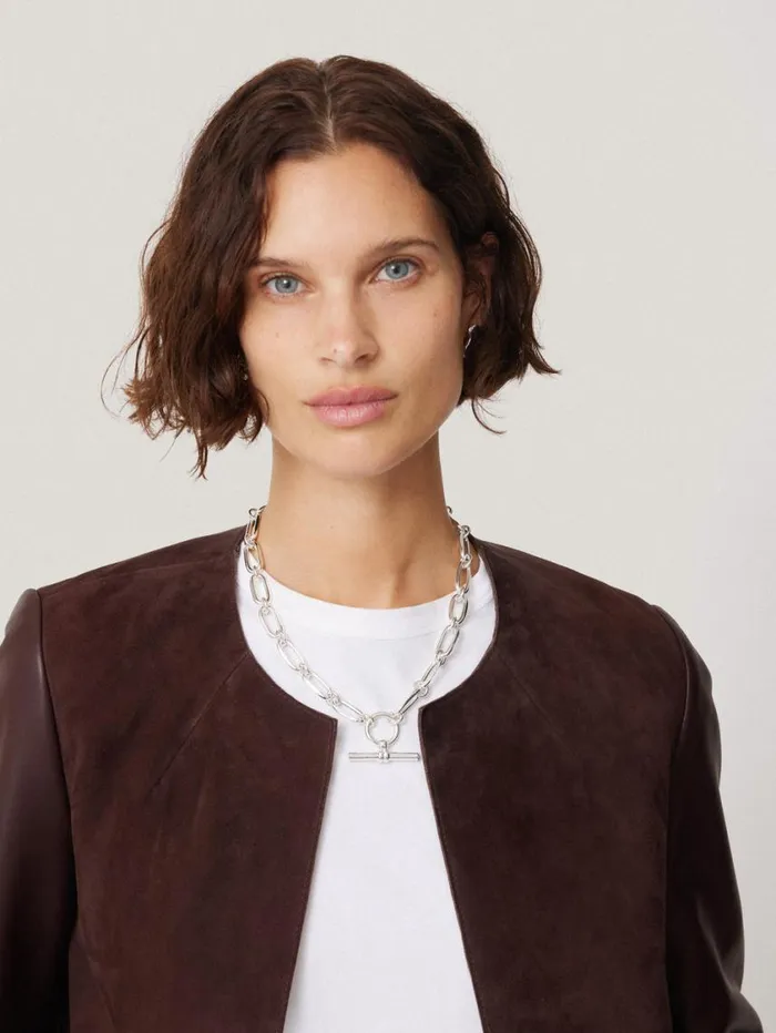 Jigsaw Nakoa Leather Mix Jacket Oxblood Women Coats and Jackets