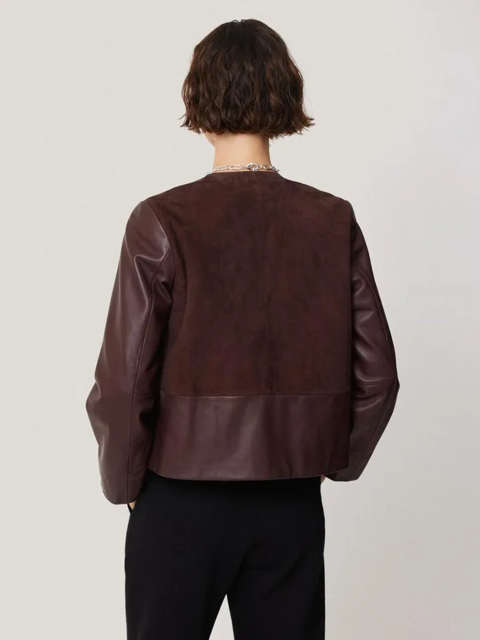 Jigsaw Nakoa Leather Mix Jacket Oxblood Women Coats and Jackets