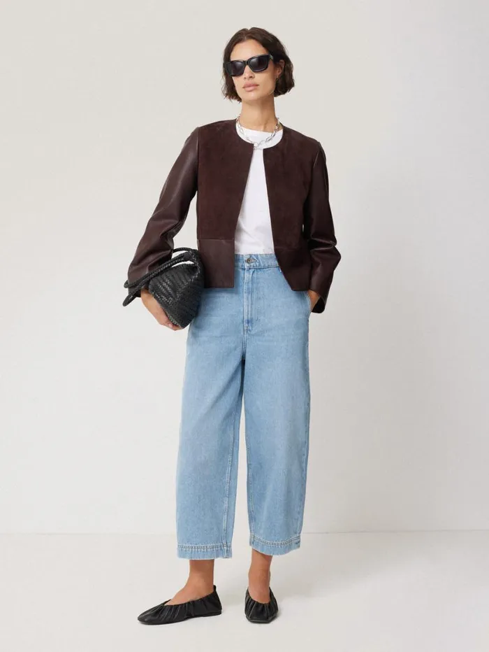 Jigsaw Nakoa Leather Mix Jacket Oxblood Women Coats and Jackets