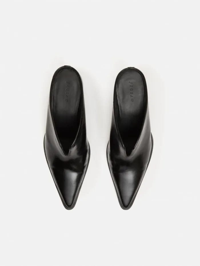 Jigsaw Oakley Heeled Mule Black Women Leather