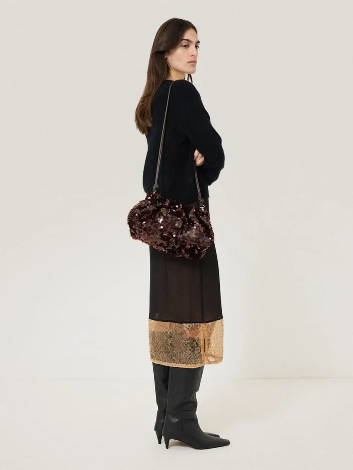 Jigsaw Oversized Sequin Clutch Brown Women Bags